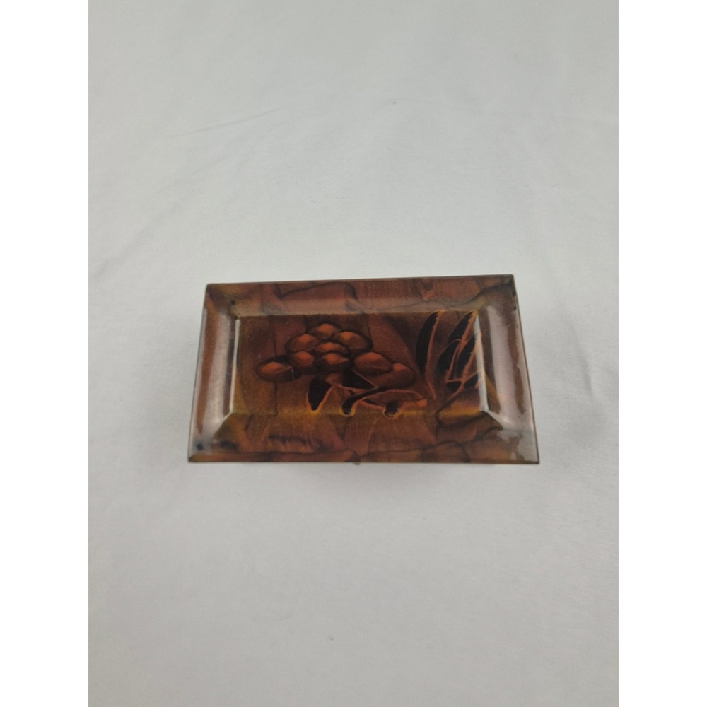 Vintage Lacquered Wood Jewelry Box Floral Trinket Keepsake Chest Brass Latch